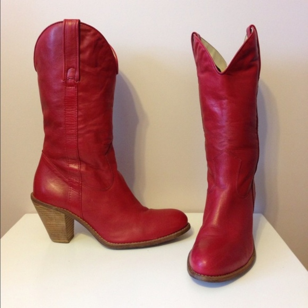 Jessica Simpson Red Leather Western Heeled Boots